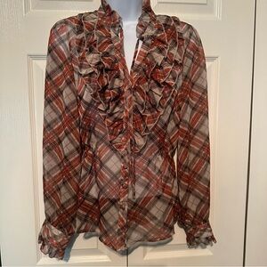 Plaid‎ Ruffle Blouse